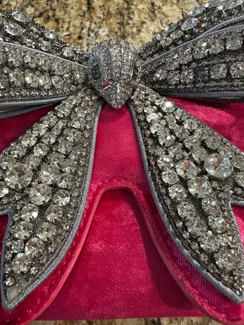 Kurt Geiger London Small Shoreditch Bow clutch in pink velvet. - Picture 16 of 16